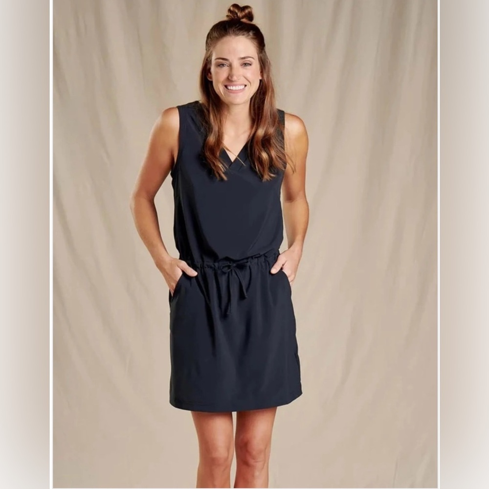 Toad&Co Black Sleeveless V-Neck Drawstring Mini Dress